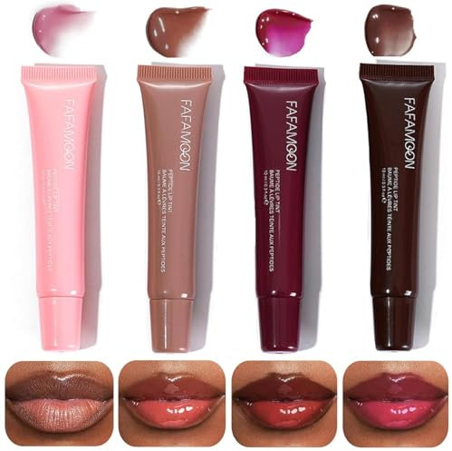 Lip Jam Hydrating Lip Gloss Lip Oil, 4 Farben Set Glossy Plumping Tinted Lip Balm Lipgloss,Natürlicher Glänzend Lippenstift Set,für Frauen und Mädchen
