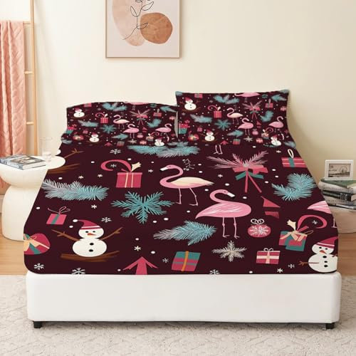 Draps de lit et draps-Housses Rose et Bonhomme de Neige sur Le thème de Noël imprimés Parure de Lit Microfibre 90 x 190 cm Violet 3D Motif Imprimé Housse de protège Matelas avec 2xTaies d'oreiller