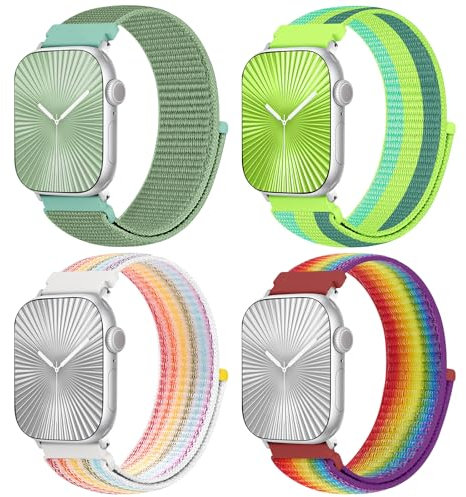 4 pezzi Sport Nylon Strap compatibile con Apple Watch Bracciale 38mm 40mm 41mm 42mm 44mm 45mm 46mm 49mm per le donne, tessuto Solo Loop Bracciale per iWatch Serie 10 9 Ultra 8 7 6 5 4 3 2 1 SE