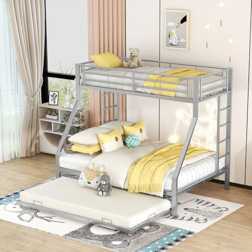 Generisch Etagenbett 90(140) x200cm, Metallbett mit ausziehbarem Bett, Hochbett mit Leitern auf beiden Seiten. Stabiler Bettrahmen aus Metall. Bett für Jugendliche und Erwachsene. (Weiß)