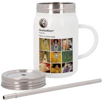 Gustav Klimt - Tazza termica in acciaio inox con coperchio e cannuccia, 500 ml