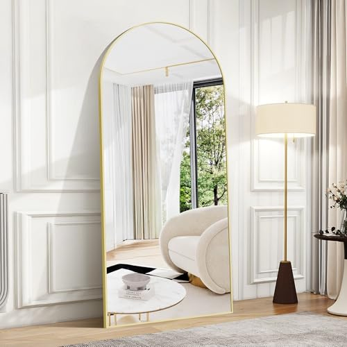 BONEWEI Arched Full Length Mirror, 179x65cm Full Body Free Standing Mirror Gold Aluminium Frame, Large Floor Mirror Standing Hanging or Leaning Against Wall for Bedroom, Entry, Living Room