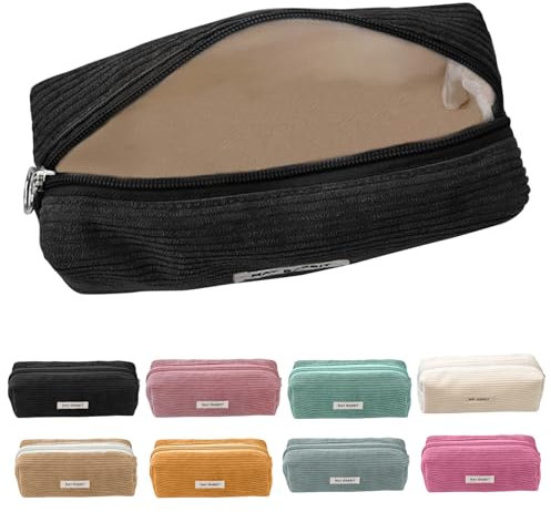 Electri-HQ Pencil Case，8 Farben zur Wahl，Mäppchen Cord-Stoff,Federmäppchen Milchig Grau für Mädchen Teenager, Federtasche Stiftetasche Stiftemappe Pencil Case Schulmäppchen für Schule, Büro (Schwarz)