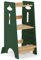 COSYLAND Lernturm ab 1 Jahr - Höhenverstellbarer Learning Tower für Kinder (3-stufig) - Montessori Lernturm mit Kippschutz & Massivholz (Holzfarbe und Waldgrün)