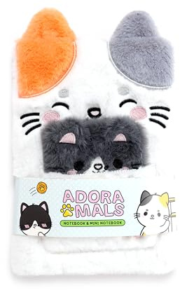 Puckator Adoramals Lola the Cat Plush Notebook with Pouch & Mini Notebook - School Teacher Student Homework Study Planner Notepad - Collage University Essentials Journals Planners Jotter Uni Supplies