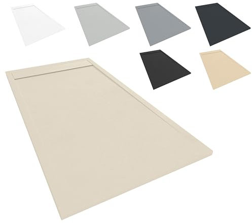 NEBADOON | Plato de Ducha Modelo Venecia - Plato Ducha Resina con Textura Pizarra - Antideslizante y Antibacteriano - Crema (RAL 1013) 80x140 cm - Incluye Válvula Desagüe y Rejilla.