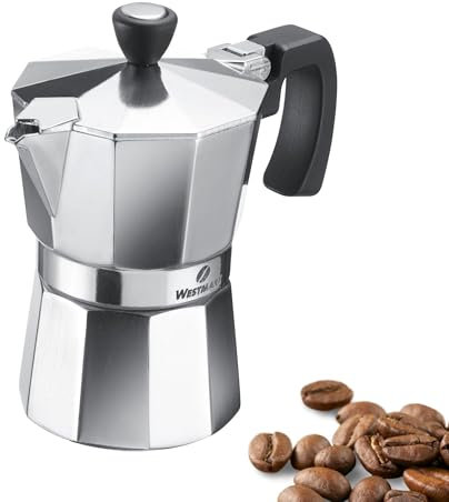Westmark Espressokocher Brasilia, 1 Stk – Klassischer Kaffeekocher für 3 Tassen – Robuster Kaffeebereiter aus Aluminium für aromatischen Kaffee – Silber/Schwarz
