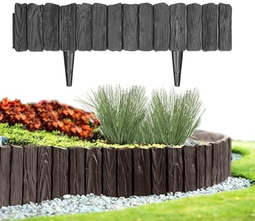 Pullmer Beeteinfassung, Beetumrandung Kunststoff, Rasenkante, Gardenzaun, Palisadenzaun, umrandung Garten, holzoptik (11,5 m; Anthrazit)