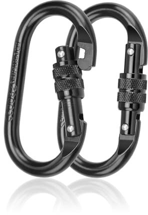 SHENGYIG Moschettone per arrampicata, 2 pezzi, in lega di acciaio resistente, 25 KN (2500 kg), moschettone di sicurezza, moschettone nero a molla per alpinismo, altalene, arrampicata