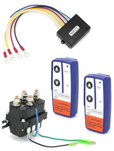 Xiniy Ensemble Treuil Électrique sans Fil 12V, 250A, Étanche, comme Indiqué Plastique + Métal Relais Solénoïde Contacteur + 2 Télécommandes sans Fil pour Treuil