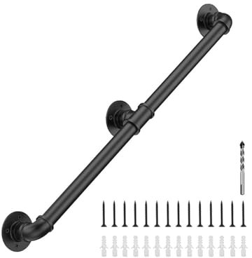 Schwarzer Treppenhandlauf aus Rohr, Handlauf für Treppen, 1,25-Rohr mit Wandhalterung, Wandtreppengeländer für Außentreppen, Verandadeck (Schwarz 2,44 m/8 Fuß)