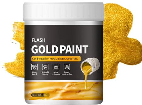 Pintura dorada líquida: acabado de metal decorativo, pintura artesanal basada en hojas de oro líquido de pintura de agua con secado rápido, 300 g, recubrimiento de oro brillante para muebles, lienzos,