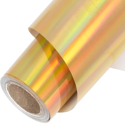 TORC Metallic HTV Heat Transfer Vinyl Roll 12 x10ft Holographic Gold Iron on Vinly for Shirts Compatible with Cricut or Silhoutte Cameo, Easy to Cut & Weed