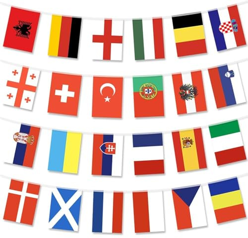 24 Europäische Nationen Riesenflagge Wimpelkette Länder 15 Meter FlagSuperstore