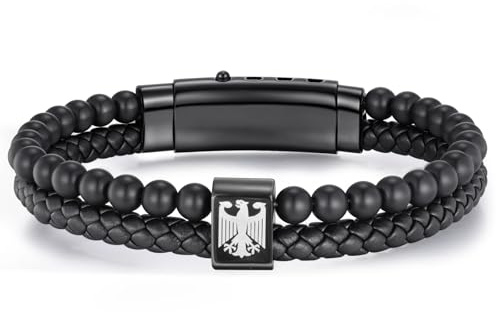 Armbänder Deutschland Adler Armband Herren - Geschenke Männer Deutschland Adler Gravur Edelstahl Armreif mit Matt Onyx Lederband Verstellbar Mann Papa Opa Sohn Bruder Herrenarmbänder Freund Ehemann