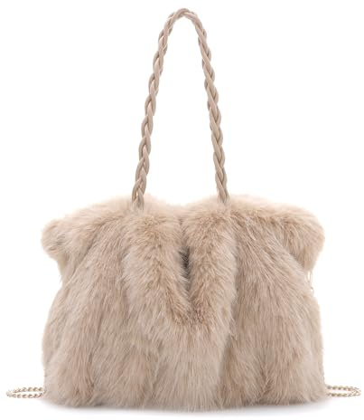 EVEOUT Plüsch Schultertasche Damen Elegante Kunstfell Handtasche Große Weiche Flauschige Pelzige Umhängetasche für Herbst und Winter