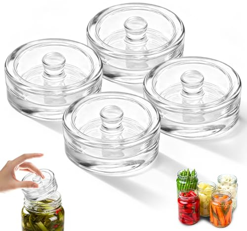 SHIQUAN Fermentiergewichte, 4 Stück, Ø 7 cm | Hochwertiges Glas, Wasserschöpfdesign, Geeignet für die Fermentierung von Essiggurken, Sauerkraut