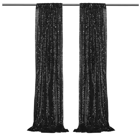 Toile de Fond pour Mariage Rideau de Fond à Paillettes Noires, Toile for Photographie, Tissu pailleté réutilisable for Noël, fête Mariage, 61 x 243 cm/Panneau(Backdrop Black,1 Panel)