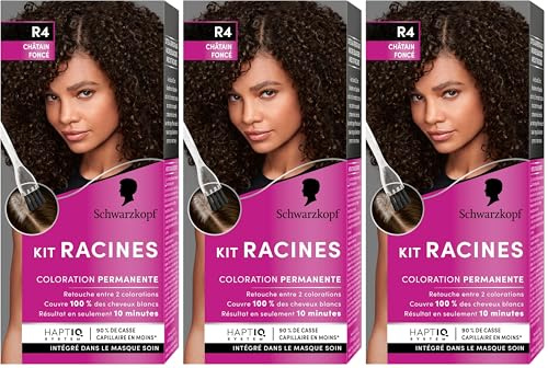 Kit Racines - Schwarzkopf - Coloration Racines Cheveux Permanente - Enrichie d’une huile nourrissante - Couverture Cheveux Blancs - Retouche entre 2 Colorations - Châtain Foncé R4 (Lot de 3)
