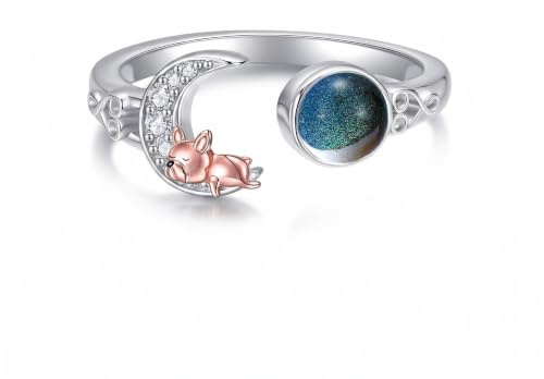 DAYLINLOVE Tier Ring 925 Sterling Silber Katze/Schlange/Schildkröten/Kolibri/Libelle/Fuchs/Corgi/Panda/Französische Bulldogge/Faultier Stimmung Daumen Ring Tier Schmuck Geschenk für Damen