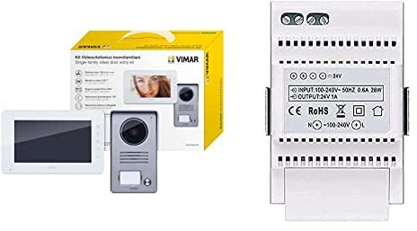 VIMAR K40910 Videosprechenalagen-Set & 40103 Netzteil für Videosprechanlagen mit Ausgang 24Vdc, Versorgung 100-240V 50/60Hz, auf DIN-Schiene, Platzbedarf 3 Module mit 17,5 mm, 240 V, Bianco