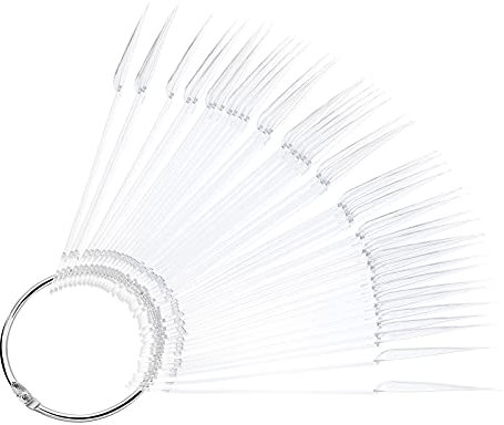 Beaupretty Nail Sticks Fan-shaped Nail Display Nail Practice Tips Nail Colour Tips Display with Metal Ring,100pcs(Transparent)
