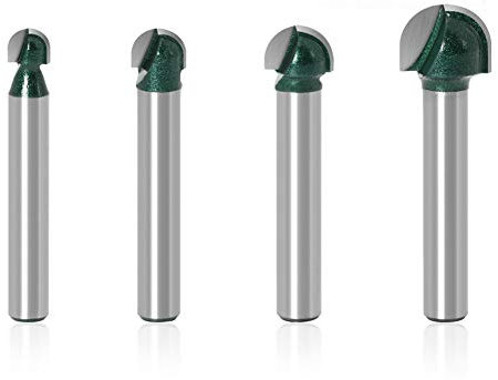 Bestgle 4pcs 1/4 Shank Professional Round Nose Core Box Router Bits Woodworking Milling Cutter Tool 1/4 5/16 3/8 1/2