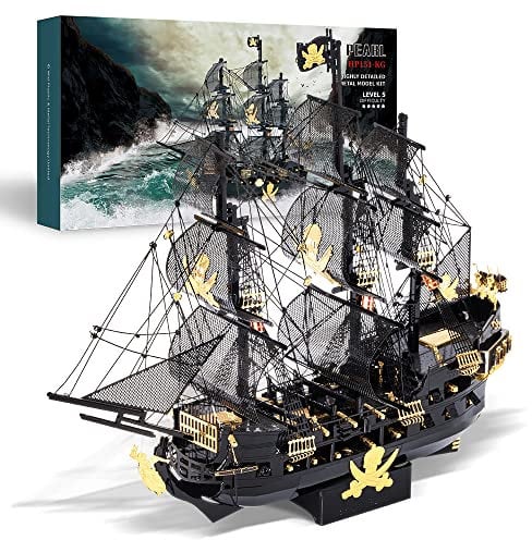 Piececool 3D Puzzle Metall Piratenschiff Black Pearl, 3D Metal Puzzle Segelboot Schiffsset, Modell Schiffs für 340 Edelstahl, Ganzes Metall, Geburtstagsgeschenk, Modellbausatz Erwachsene, 439 Teile