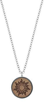 Eydl Wood Jewelry Hochwertige Edelstahlkette Skyla mit Anhänger Sonne aus Edelstahl und Nussholz, 44 cm Länge, Durchmesser Amulett 17 mm