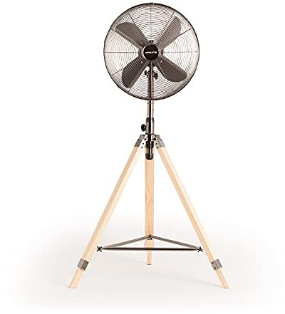 CREATE / AIR TRIPOD RETRO/Standventilator Schwarz mit Dreibein aus Holz und Oszillation 75º / 80W, Leise, Ø40cm, 3 Geschwindigkeiten, DC-Motor, Retro-Design