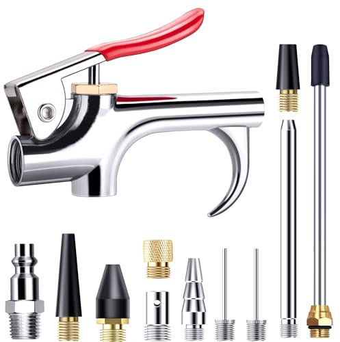 13 Pcs 2-Way Connection Air Nozzle Blow Gun Set, Air Nozzle Kit with 1/4 in Standard Quick Fitting and 8 Air Nozzles, Air Compressor Accessories for Air Inflation and Dedusting