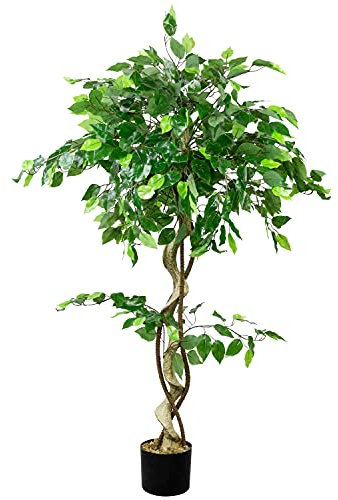 Decovego Kunstpflanze Künstliche Pflanze Benjamin Ficus künstlicher Baum Künstlich im Topf Plastik Pflanzen Zimmerpflanze wie Echt Deko Innendekoration 120 cm