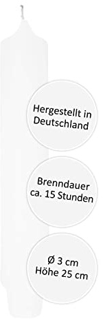 FINK Stabkerze Tafelkerze Tischkerze - weiß für festliche Tischdekoration Silvester 2022 - lange Brenndauer ca 15 Stunden - H 25 cm D 3 cm