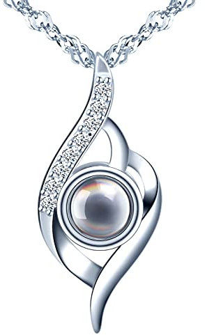 MOOFUN Damen Halskette 925 Sterling Silber Kette I Love You 100 Sprachen Ich Liebe Dich Projektion Liebe Anhänger Frauen Schmuck Geschenkverpackung Geschenk für Sie Frau Freundin Mama Valentinstag