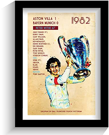 The Football Print Room ASTON VILLA | EUROPEAN CUP FINAL 1982 | DENNIS MORTIMER | HAND DRAWN FRAMED ILLUSTRATION PRINT POSTER