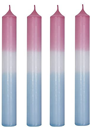 Dip Dye Kerzen-Set 4 Stück Stabkerzen bunt mit Farbverlauf eisblau Pastell blau rosa Tisch-Deko Hochzeit Ostern Konfirmation Kommunion Taufe Weihnachten Adventskranz Geburtstagsdeko Wohnungs-Deko