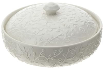 Hervit Contenitore/Ciotola in Porcellana Bianca con Rose in Rilievo Romance D20xH10.5 cm