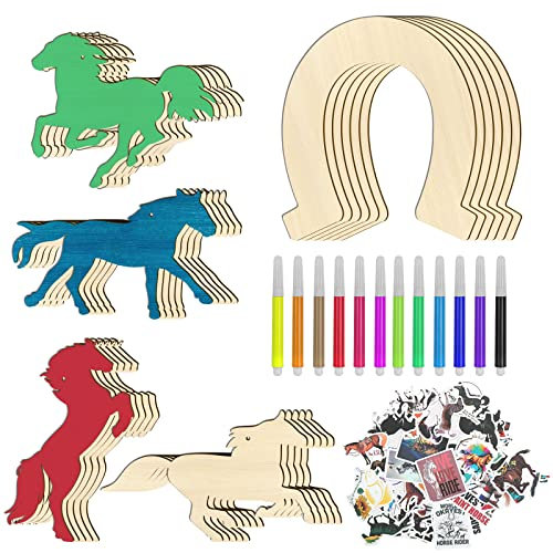 26 Holzpferde Holzscheiben Scheiben Hufeisen Form unvollendete Holz Ausschnitte Handwerk mit Aquarellstift, DIY Dekoration für Geburtstagsdeko Party Hochzeiten Babypartys und Kranzdekorationen 88St