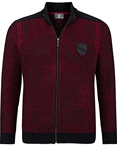 Jan Vanderstorm Herren Strickjacke Halsten – Grobstrick Cardigan mit Reißverschluss, Stehkragen & Kontrastdetails, +Fit Passform, Baumwollmix, große Größen L-7XL Rot, 4XL (XXXXL) - 68/70