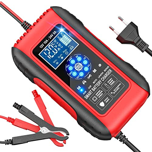 YDBAO intelligentes und automatisches Batterieladegerät 12V 24V 10A Autobatterie Ladegerät LiFePO4 LCD Touchscreen Mit Temperaturkompensation und Reparaturmodus geeignet für Auto Motorrad Batterien