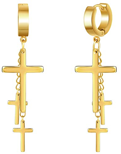 feilok Herren Ohrstecker Creolen Tunnel Ohrringe für Damen mit Kreuz Ohrhänger Kette Ohrringe Edelstahl Herren Pierced Earrings