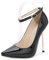 WOkismD Femmes Sexy Bout Pointu Talons Hauts avec Bride à la Cheville en Cuir Verni Escarpins Talons Aiguilles en métal à Talons habillés fête de Mariage Chaussures de Bal 5 Pouces,Noir,39