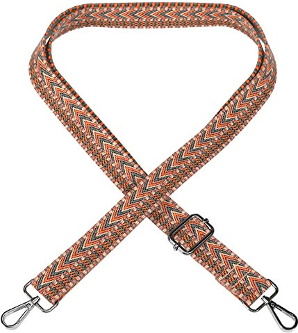 EAZY CASE - Verstellbarer Taschengurt, Ersatz Gurt für Handtaschen, Schulterriemen für Umhängetaschen, dünner Riemen für Taschen und Tragetaschen, DIY Taschenband, Zig Zag - Orange Grün Metal Silber