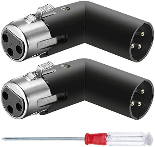 Xiatiaosann XLR Angle Adapter 3 Pin Dual Male and Female Connector 90 Degree Adjustable 4 Different Angles Right Left Plug Socket for Mixer Microphone Audio Equipment, Metal Adapter, 2 PCS
