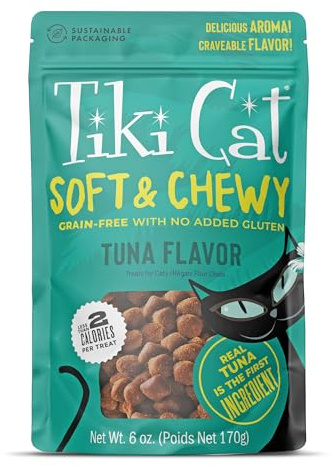 Tiki Cat Soft & Chewy Treats, Tuna Flavor, 3 Calories Per Treat with Grain-Free and No Added Gluten, 6 oz Pouch (Pack of 1)