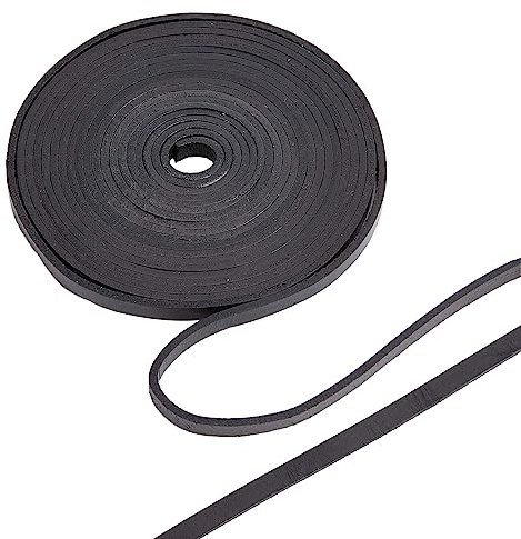 GORGECRAFT 5 m Echtes Lederband 8 mm Breit Flaches Rindsleder Gürtelwicklung Einseitige Flache Schnur Lederschnur Rolle Für Heimwerker Schmuck Halskette Geflochtene Armbänder Schwarz