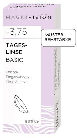 MAGNIVISION Tageslinsen Basic weiche Kontaktlinsen für -3,00 dpt. | 8 Stück | BC 8.6 | DIA 14.2 | Kontaktlinse mit Hydrogel und UV-Filter für ein angenehmes Tragegefühl | ohne Konservierungsstoffe