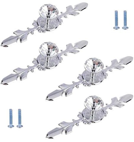 Qianxihu 4Pcs Diamond Drawer Knobs Plate Crystal Cupboard Door Handles With Silver Wardrobe Glass Plate for Bedroom Decoration