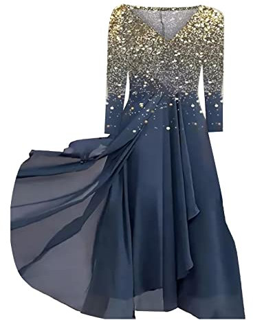 Cocila Abito Largo Corto Donna Vestito Blu Poliestere Elegante Cerimonia Curvy Bianco Pizzo Abbigliamento Estivo Abiti Lunghi (B Oro, M)