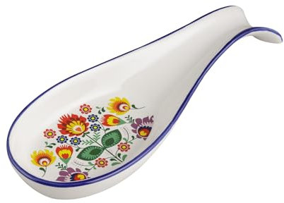 Baroni Home Repose Louches en Céramique Décoré, Soutien Louches de Cuisine Résistant à La Chaleur, Accessoire Cuisine Peint à la Main, Ligne Flora, 8x22x3 cm